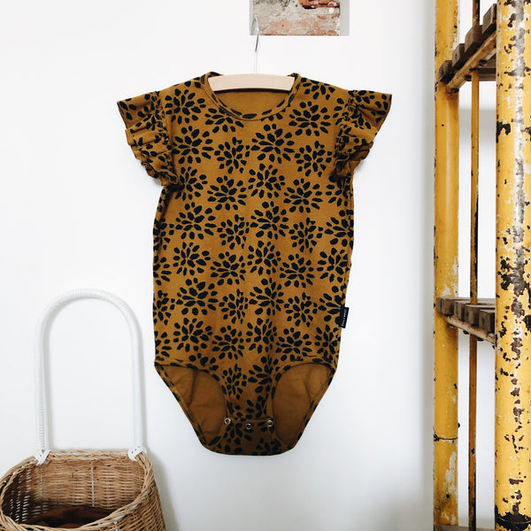 PAINTED FLOWER BODYSUIT - SANDSTONE