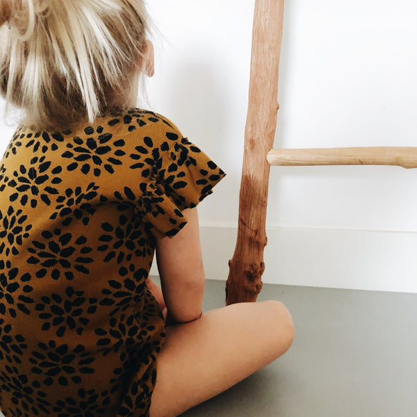 PAINTED FLOWER BODYSUIT - SANDSTONE