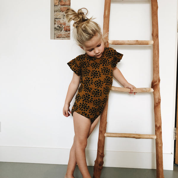PAINTED FLOWER BODYSUIT - SANDSTONE