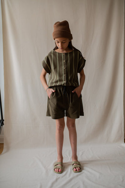 Monkind UK Stripe Shirt Organic Sustainable Conscious Olive Green