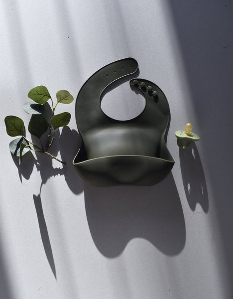 silicone baby bib olive green uk sustainable conscious plastic free dove and dovelet