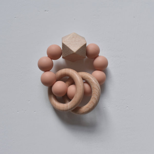 Dove and dovelet uk teething rattle silicone natural dusty pink