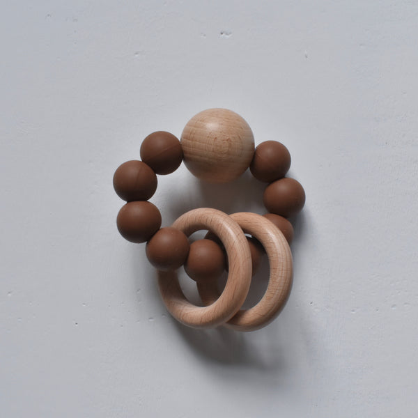 Dove and dovelet uk teething rattle silicone natural brown
