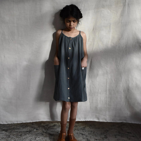 Matona uk organic cotton blue grey sustainable conscious oversized dress