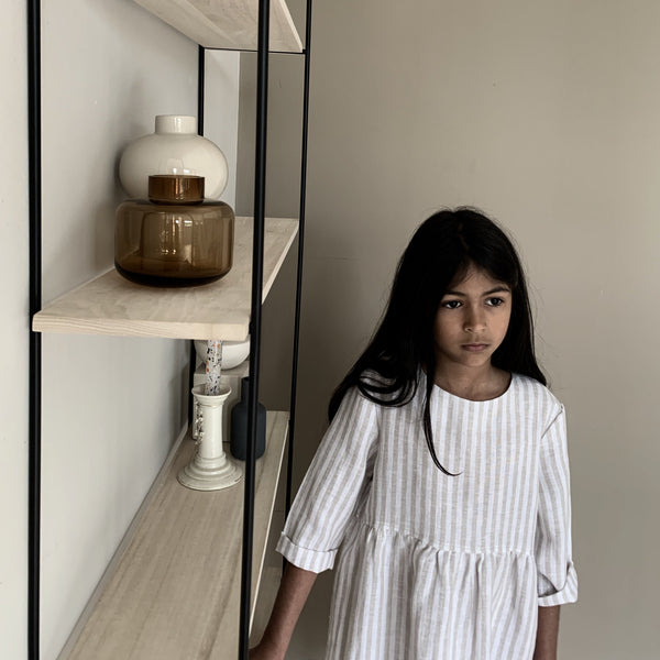 LONG SLEEVED DRESS - NEUTRAL STRIPES