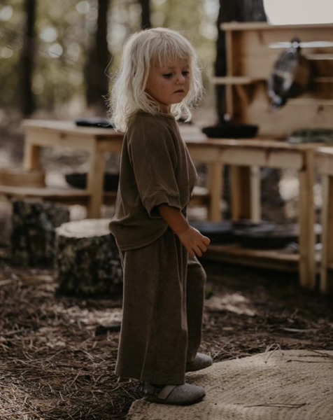 WIDE LEG TERRY TROUSER - WALNUT