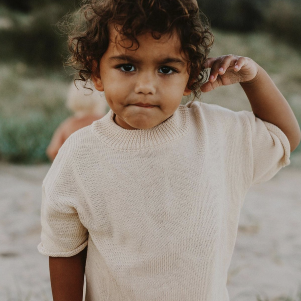 LIGHT KNIT BOXY TEE - SAND