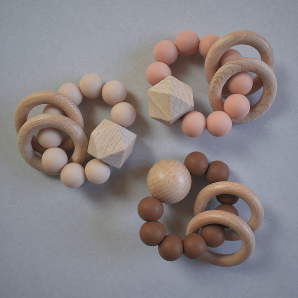 Dove and dovelet uk teething rattle silicone natural brown